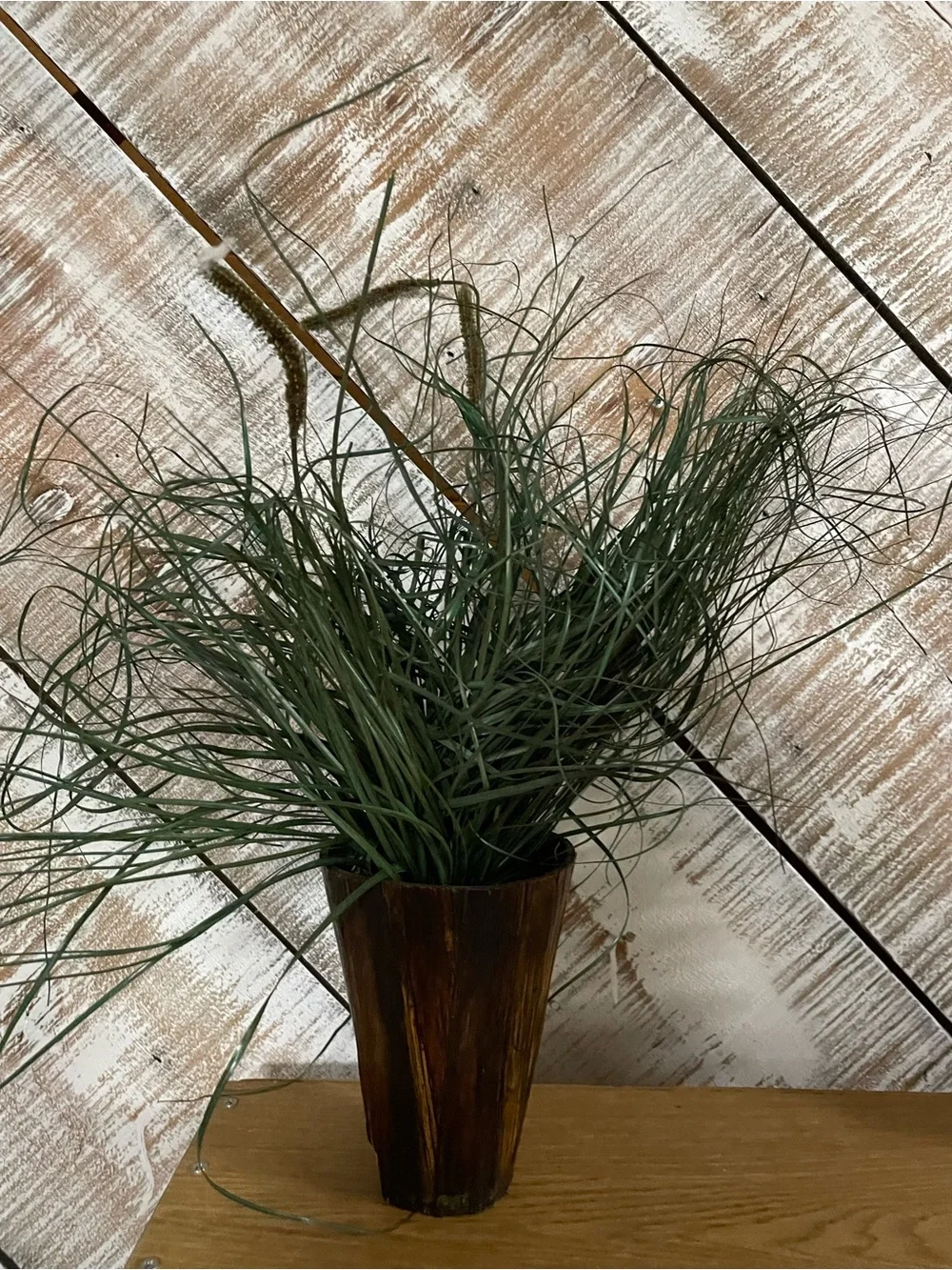 Rustic Dark Brown Wood Planter with Green Artificial Grass